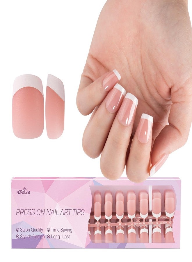NMKL38 300Pcs 15 Size Short Square French Tip Press on Nails, French Tip Gel Nails for DIY Nail Art - Image 1